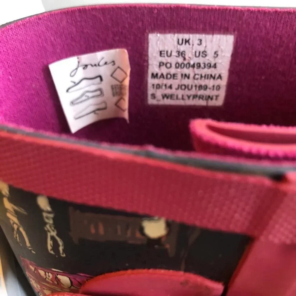 NWT JOULES Welly Print Wellies Tall Rain Boots London Scenery Gray/Pink 5